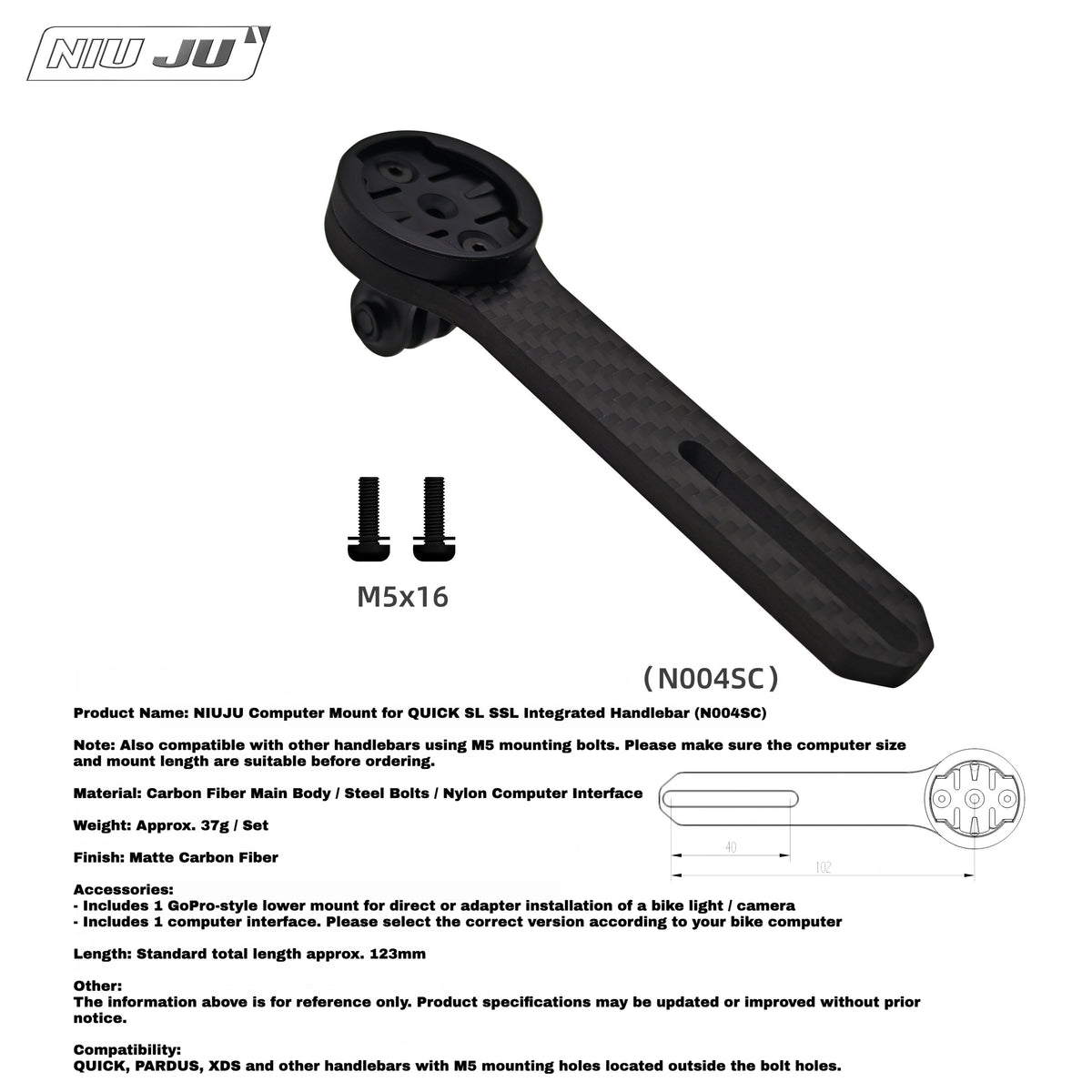 NIUJU Computer Mount for QUICK PRO CANWIN ZEPHYR SSL Carbon Fiber / Aluminum Alloy