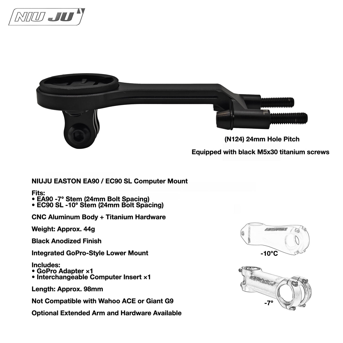 NIUJU EASTON EA90 / EC90 SL Computer Mount | Lightweight Garmin Wahoo Stem Mount