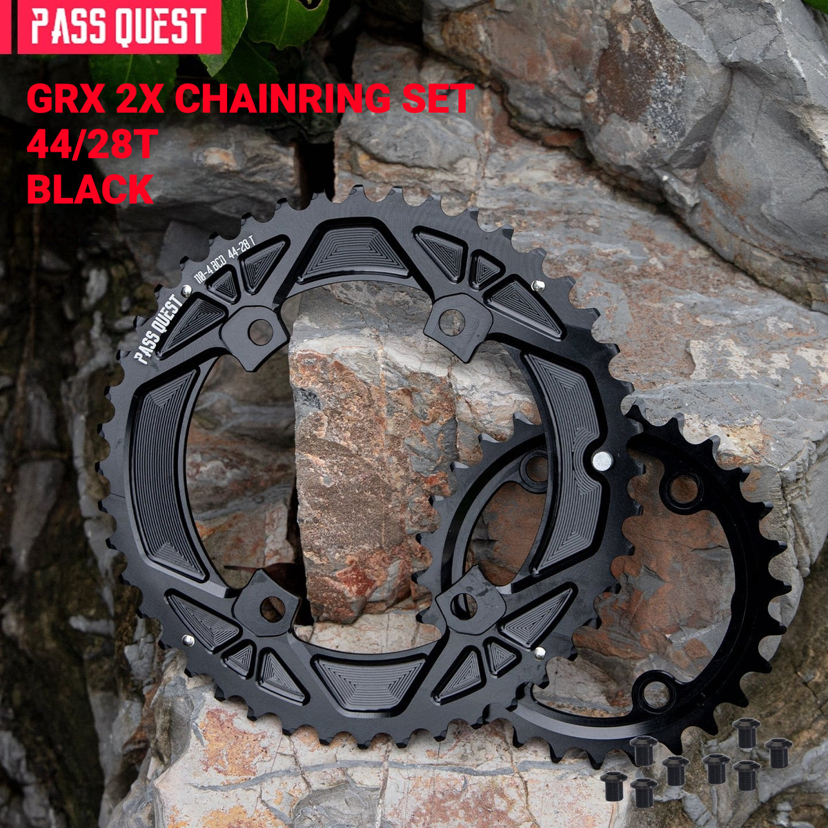 PASS QUEST 110/80BCD Chainring Set for Shimano GRX RX810 / RX820 | 2x 11/12-Speed 44/28T–52/36T