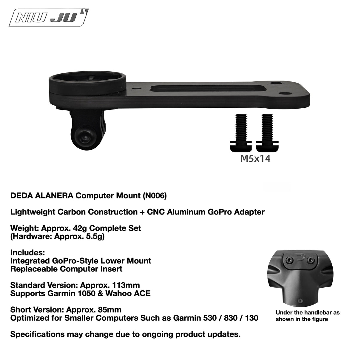 NIUJU DEDA ALANERA Aero Computer Mount | Carbon Garmin 1050 Wahoo Mount