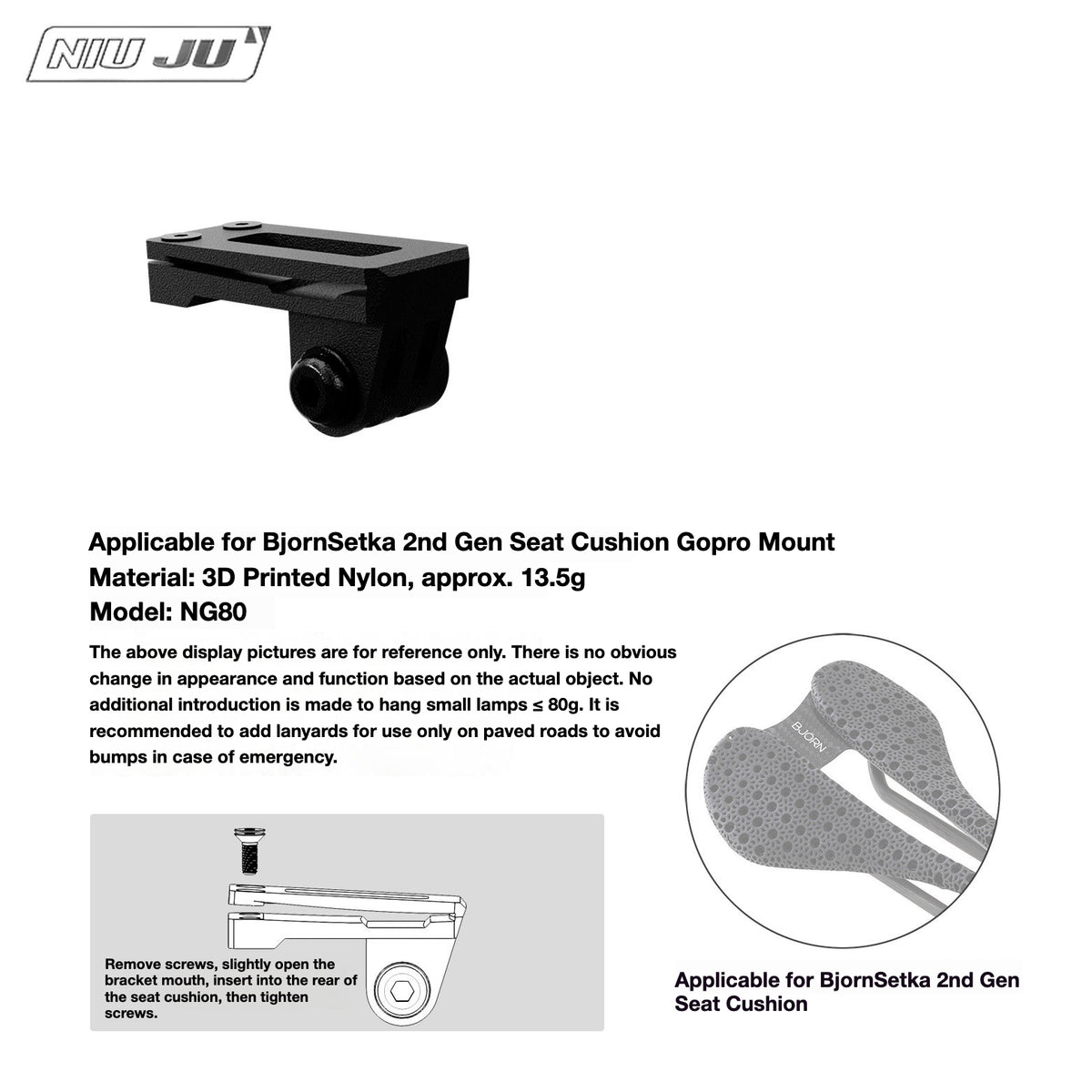 NIUJU Torque Saddle Mount for Bjorn Setka Gen 2 Saddle | GoPro Tail Light & Race Number Holder