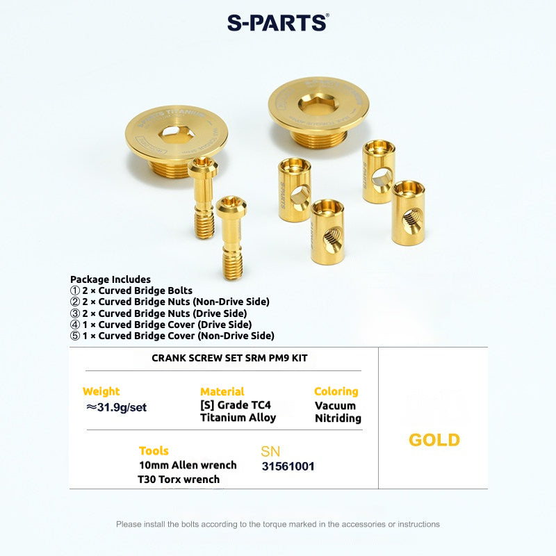 Viss S-PARTS en titane pour caches de manivelle SRM PM9 en titane, côté entraînement et côté opposé.