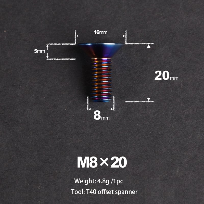 Tornillo de cabeza avellanada S-PARTS M8*20/25, perno de reducción de peso de aleación de titanio, piezas estándar para bicicletas de montaña y carretera