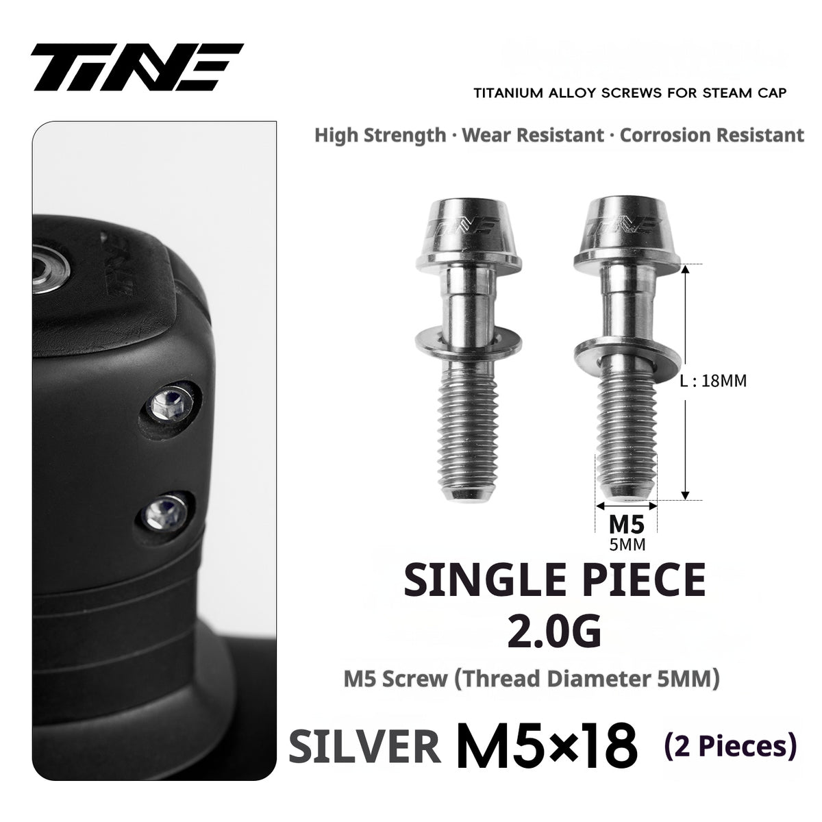 TiNE Titanium Stem Bolts M5×18 (Pair of 2) | Ultralight CNC Bolts for Stems & Integrated Handlebars