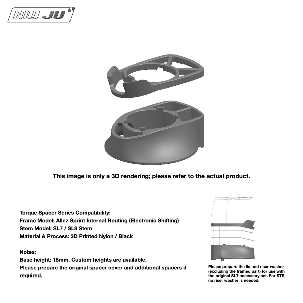 NIUJU Specialized Allez Sprint Headset Adapter Spacer – SL7 / THM Stem Compatible Custom Upgrade