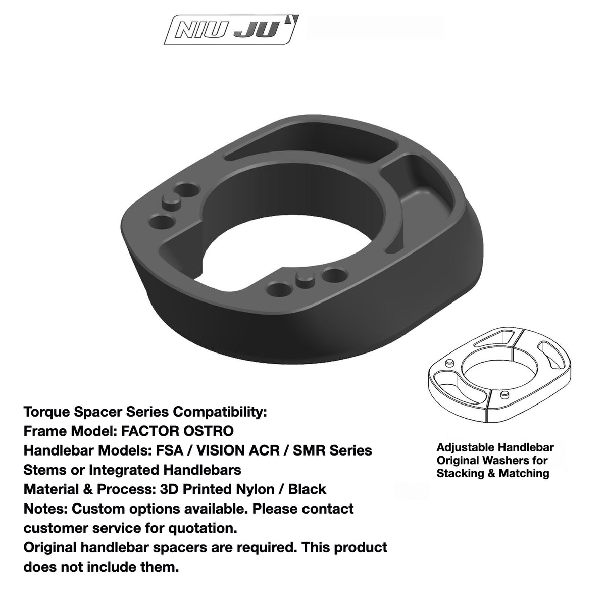 NIUJU Factor Ostro Integrated Headset Spacer – Custom Cockpit Adapter for THE ONE / VISION / EXS / DEDA Handlebars