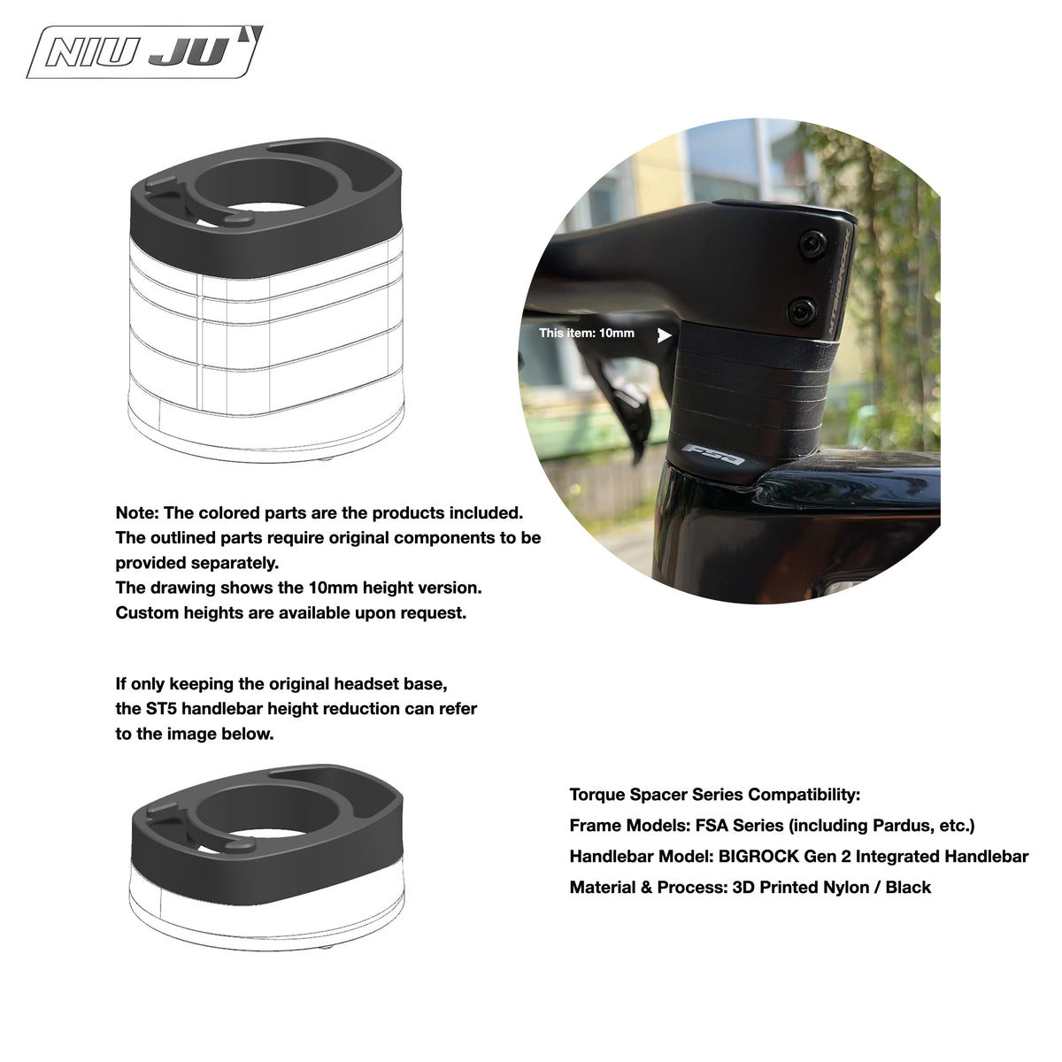 NIUJU Integrated Headset Spacer Kit – BIGROCK Gen 2 Integrated Handlebar Compatible
