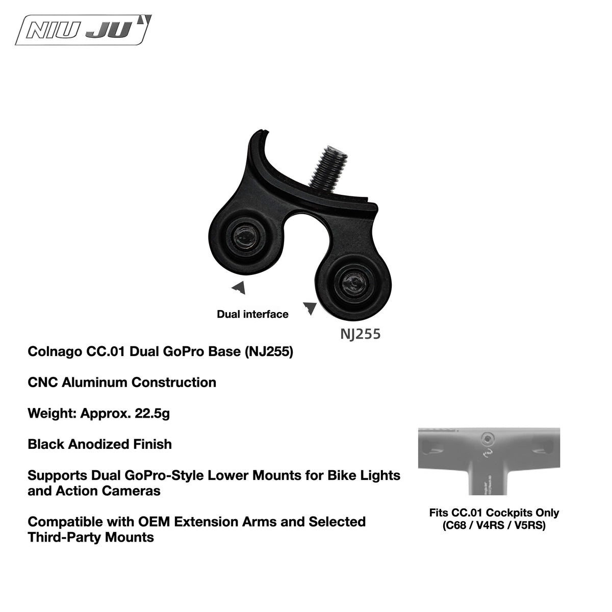 NIUJU Colnago CC.01 Computer Mount | C68 V5RS Garmin Wahoo Integrated Cockpit Mount
