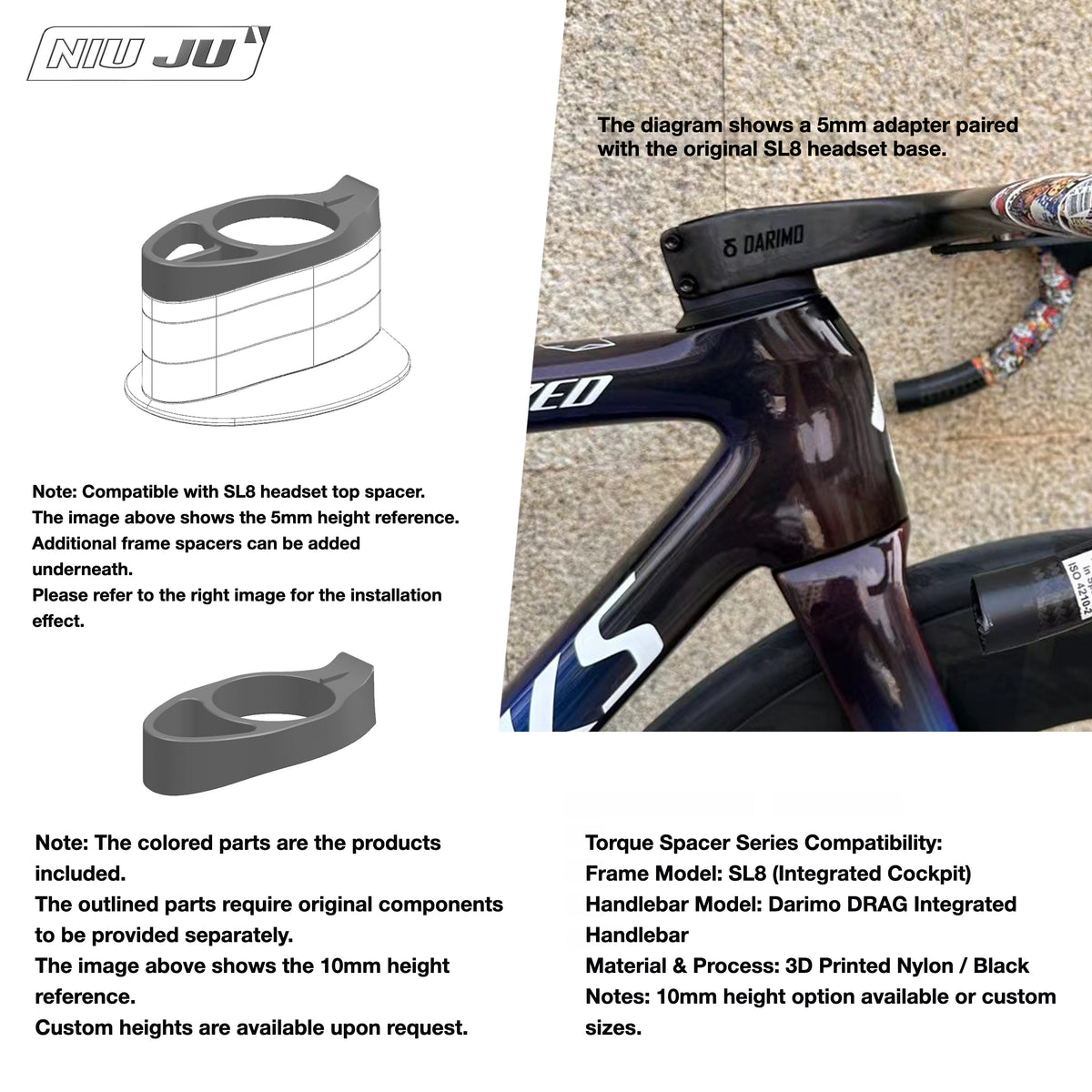 NIUJU DARIMO DRAG Integrated Headset Spacer – Custom Cockpit Spacer Solution