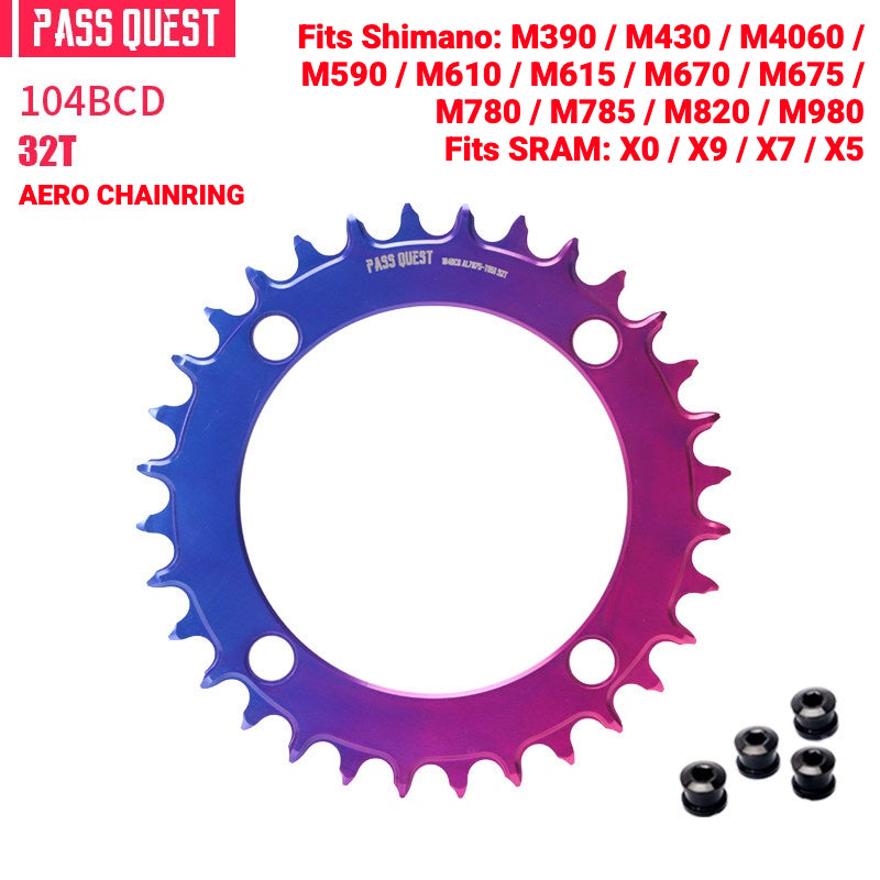PASS QUEST 104BCD Full-Profile Narrow-Wide Chainring | Shimano XT / SLX 1x MTB 32T–40T