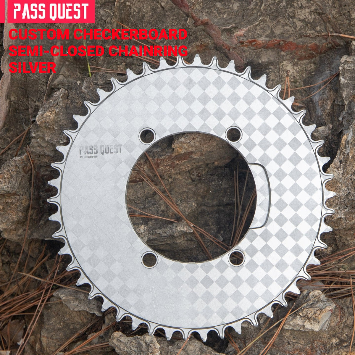 PASS QUEST Custom 110BCD Full-Profile Narrow-Wide Chainring | Checkerboard Devil Smile 1x Road Chainring