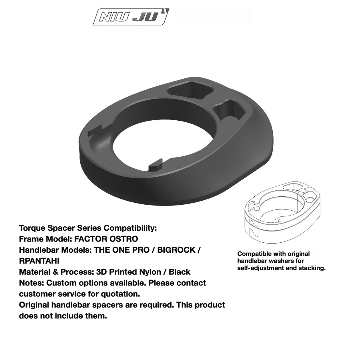 NIUJU Factor Ostro Integrated Headset Spacer – Custom Cockpit Adapter for THE ONE / VISION / EXS / DEDA Handlebars