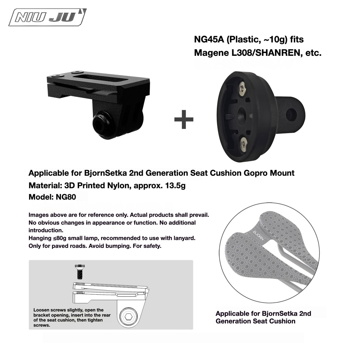 NIUJU Torque Saddle Mount for Bjorn Setka Gen 2 Saddle | GoPro Tail Light & Race Number Holder