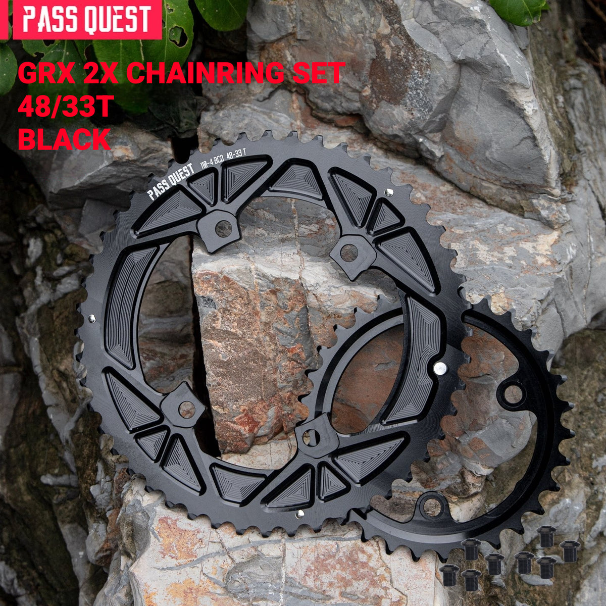 PASS QUEST 110/80BCD Chainring Set for Shimano GRX RX810 / RX820 | 2x 11/12-Speed 44/28T–52/36T