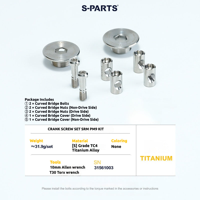 Tornillos de titanio S-PARTS para adaptarse a las cubiertas de cigüeñal de titanio SRM PM9 para los lados de transmisión y no transmisión.