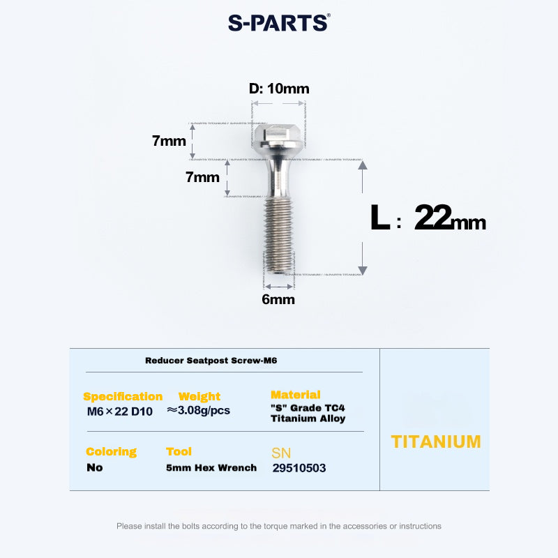 S-PARTS M6 Titanium Seatpost Step-Down Bolt & Nut Kit – Multiple Lengths & Colors