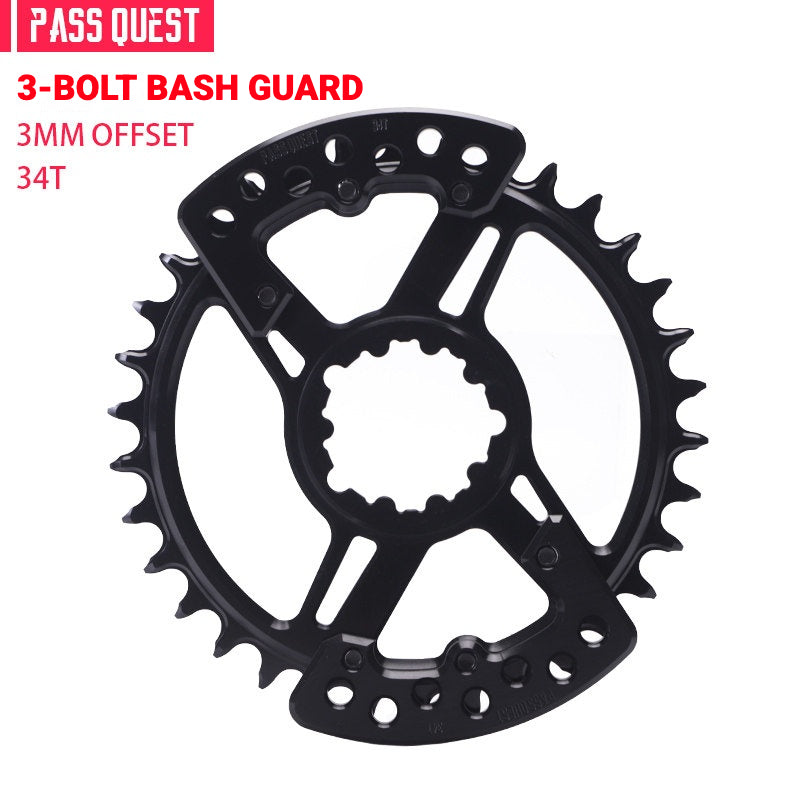 PASS QUEST SRAM DUB / GXP 3-Bolt Narrow-Wide Chainring with Bash Guard | 3mm Offset 30T–34T