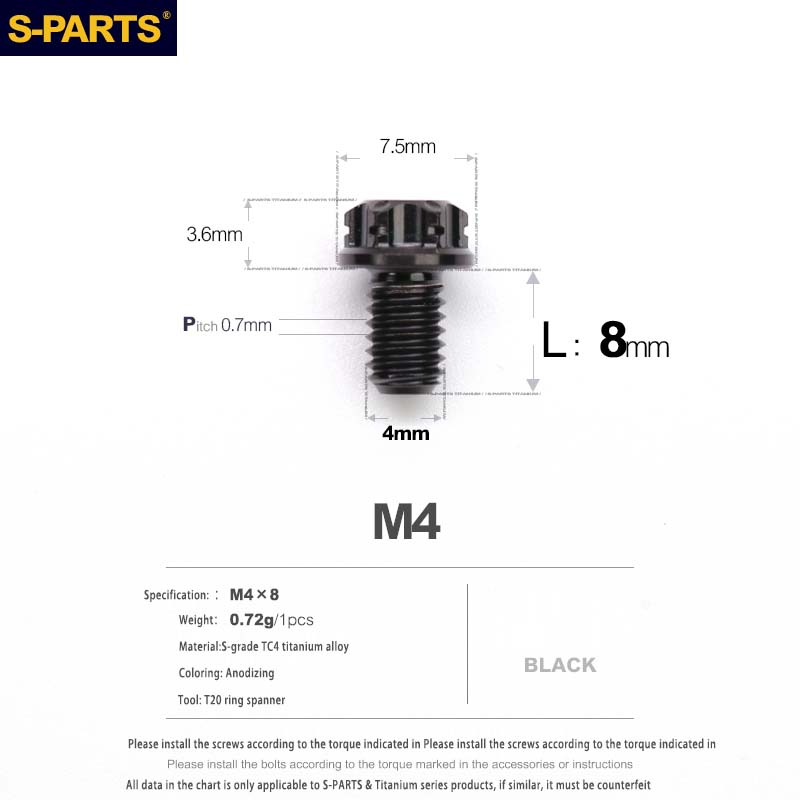 S-PARTS A3 Gold M4 Aleación de titanio Piezas estándar Tornillo para vehículo eléctrico Motocicleta Coche