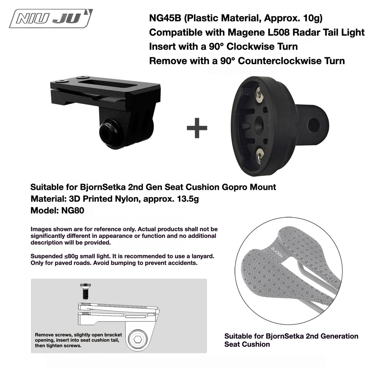 NIUJU Torque Saddle Mount for Bjorn Setka Gen 2 Saddle | GoPro Tail Light & Race Number Holder