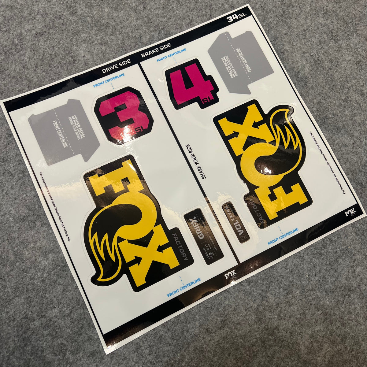 Custom Decal Kit for 2026 FOX 34SL FACTORY Fork | MTB Suspension Fork Color Decals