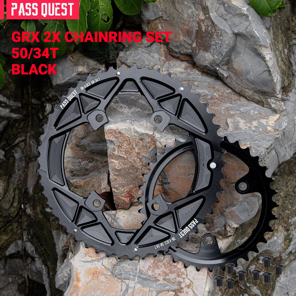 PASS QUEST 110/80BCD Chainring Set for Shimano GRX RX810 / RX820 | 2x 11/12-Speed 44/28T–52/36T