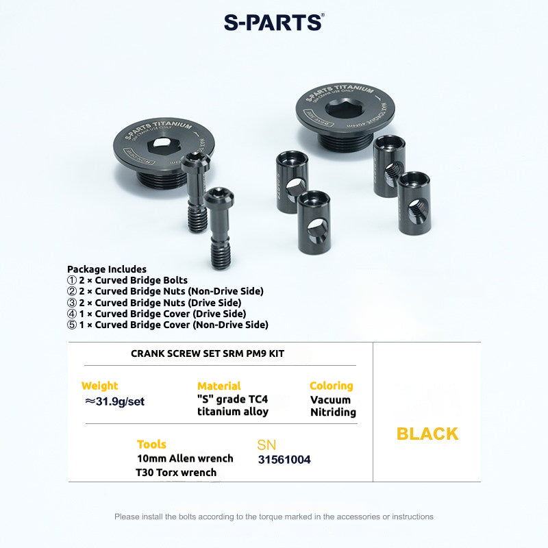 Tornillos de titanio S-PARTS para adaptarse a las cubiertas de cigüeñal de titanio SRM PM9 para los lados de transmisión y no transmisión.
