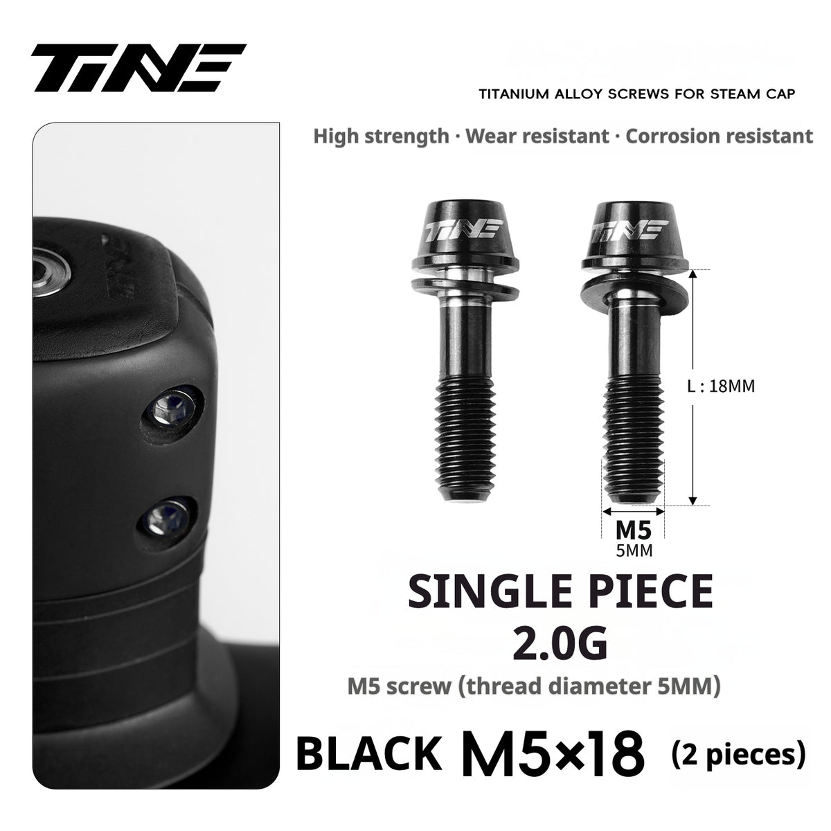 TiNE Titanium Stem Bolts M5×18 (Pair of 2) | Ultralight CNC Bolts for Stems & Integrated Handlebars