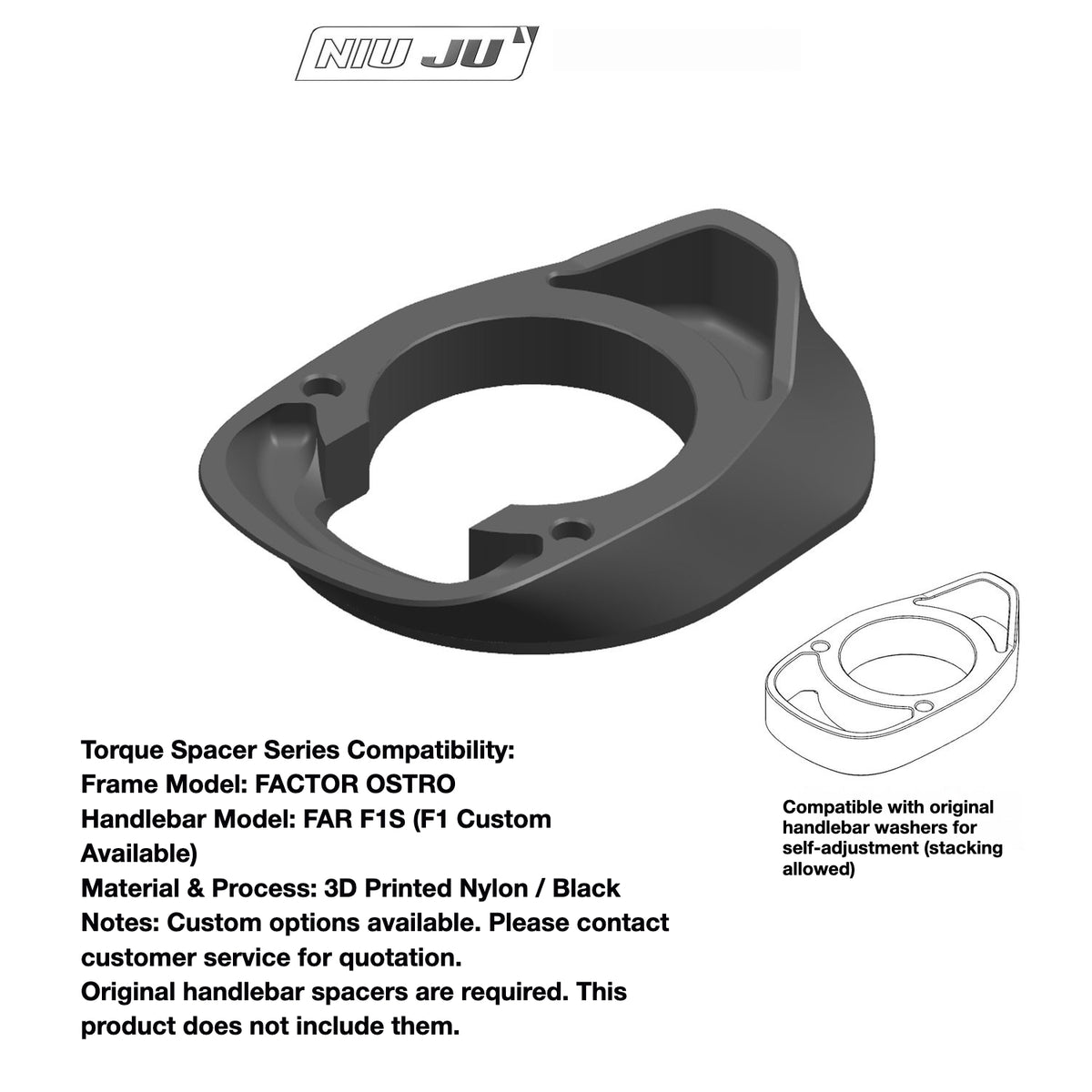 NIUJU Factor Ostro Integrated Headset Spacer – Custom Cockpit Adapter for THE ONE / VISION / EXS / DEDA Handlebars