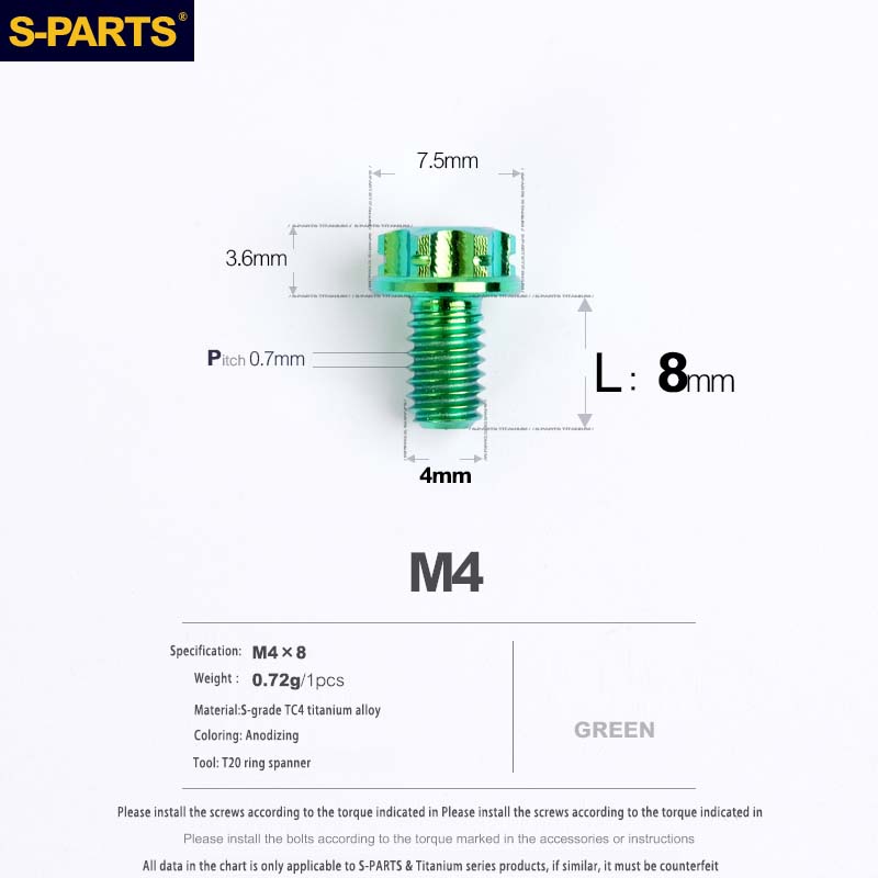 S-PARTS A3 Gold M4 Aleación de titanio Piezas estándar Tornillo para vehículo eléctrico Motocicleta Coche