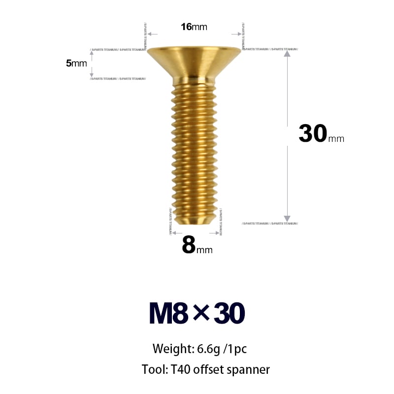 Tornillo de cabeza avellanada S-PARTS M8*20/25, perno de reducción de peso de aleación de titanio, piezas estándar para bicicletas de montaña y carretera
