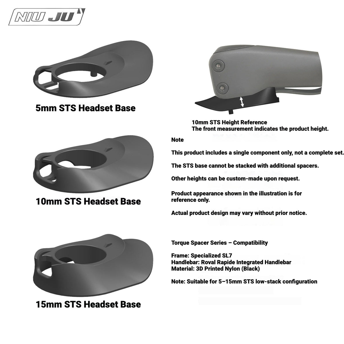 Specialized Tarmac SL7 Headset Spacer Adapter | Compatible with Roval Rapide, DEDA, EXS, Vision, THM Integrated Handlebars