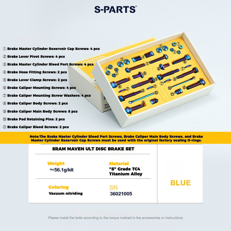 S-PARTS Titanium Bolt Upgrade Kit for SRAM MAVEN Brakes | CNC Precision | Lightweight | Full Color Options