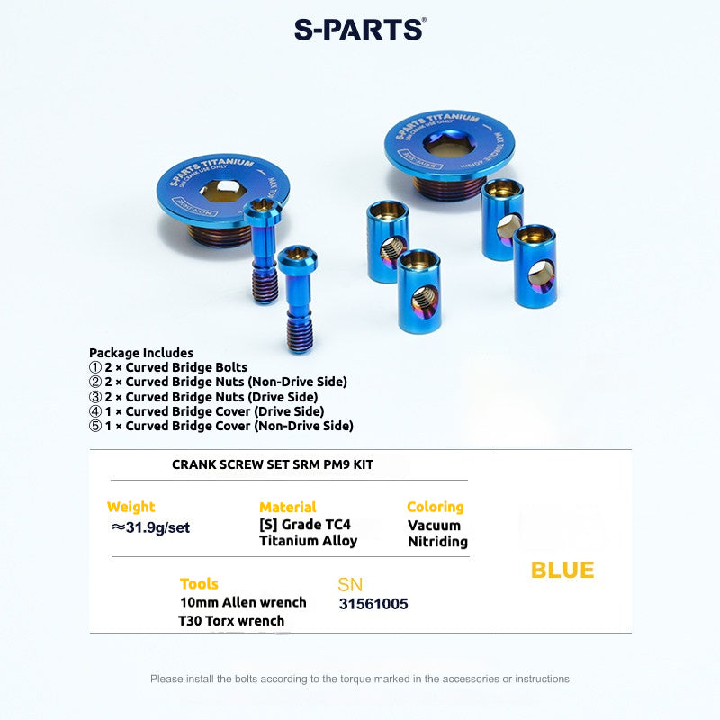Tornillos de titanio S-PARTS para adaptarse a las cubiertas de cigüeñal de titanio SRM PM9 para los lados de transmisión y no transmisión.