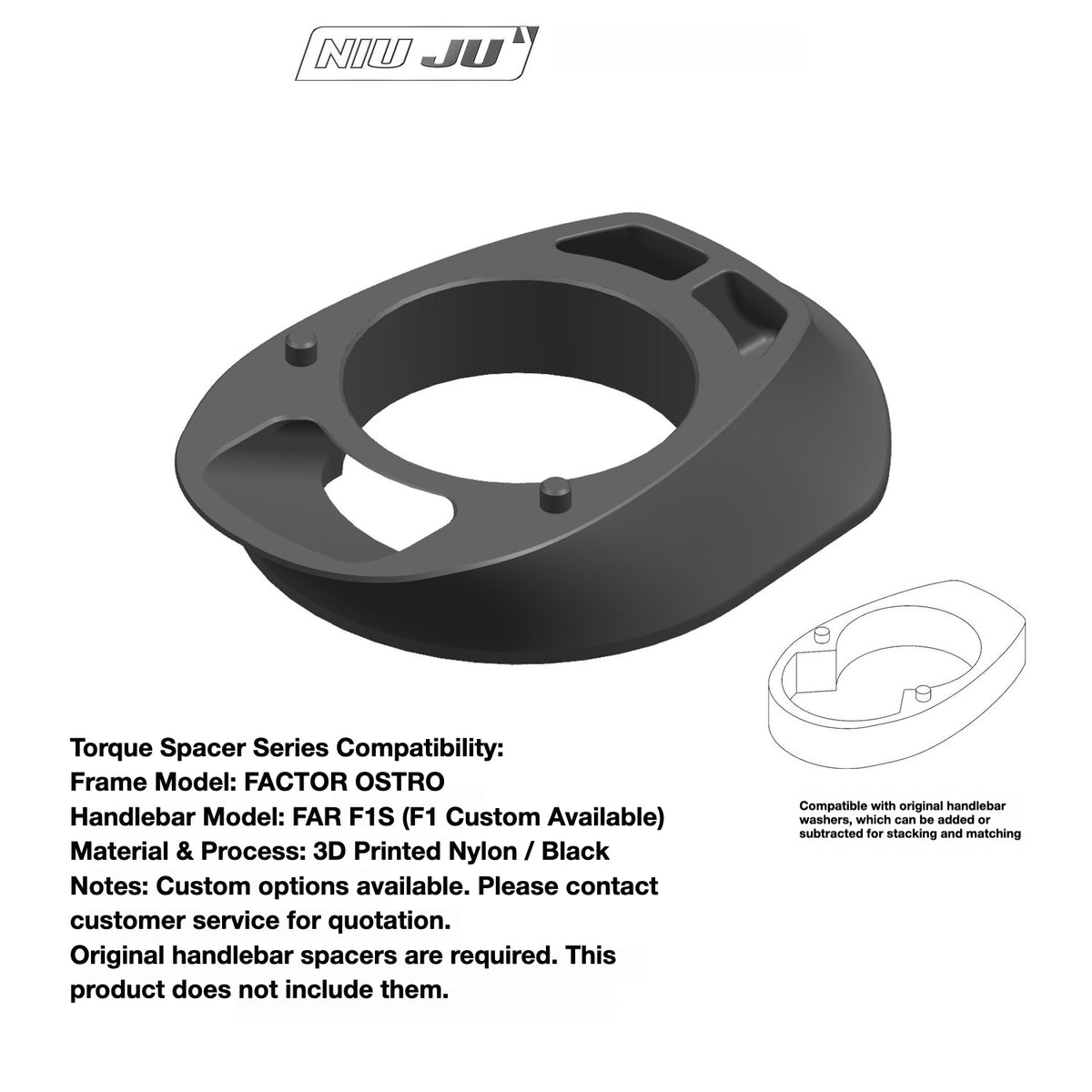 NIUJU Factor Ostro Integrated Headset Spacer – Custom Cockpit Adapter for THE ONE / VISION / EXS / DEDA Handlebars