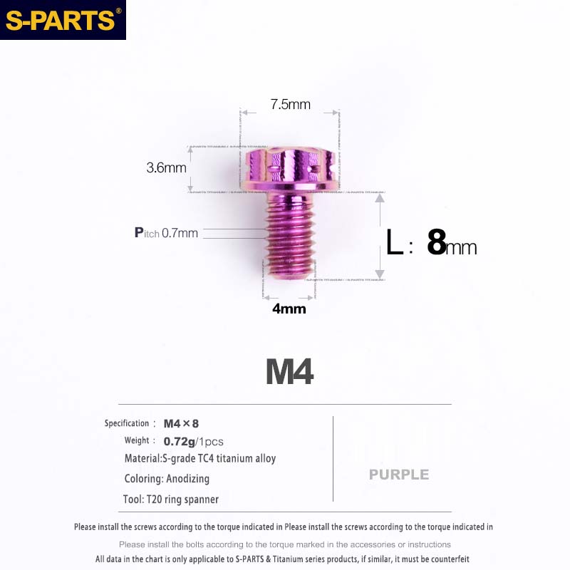 S-PARTS A3 Gold M4 Aleación de titanio Piezas estándar Tornillo para vehículo eléctrico Motocicleta Coche