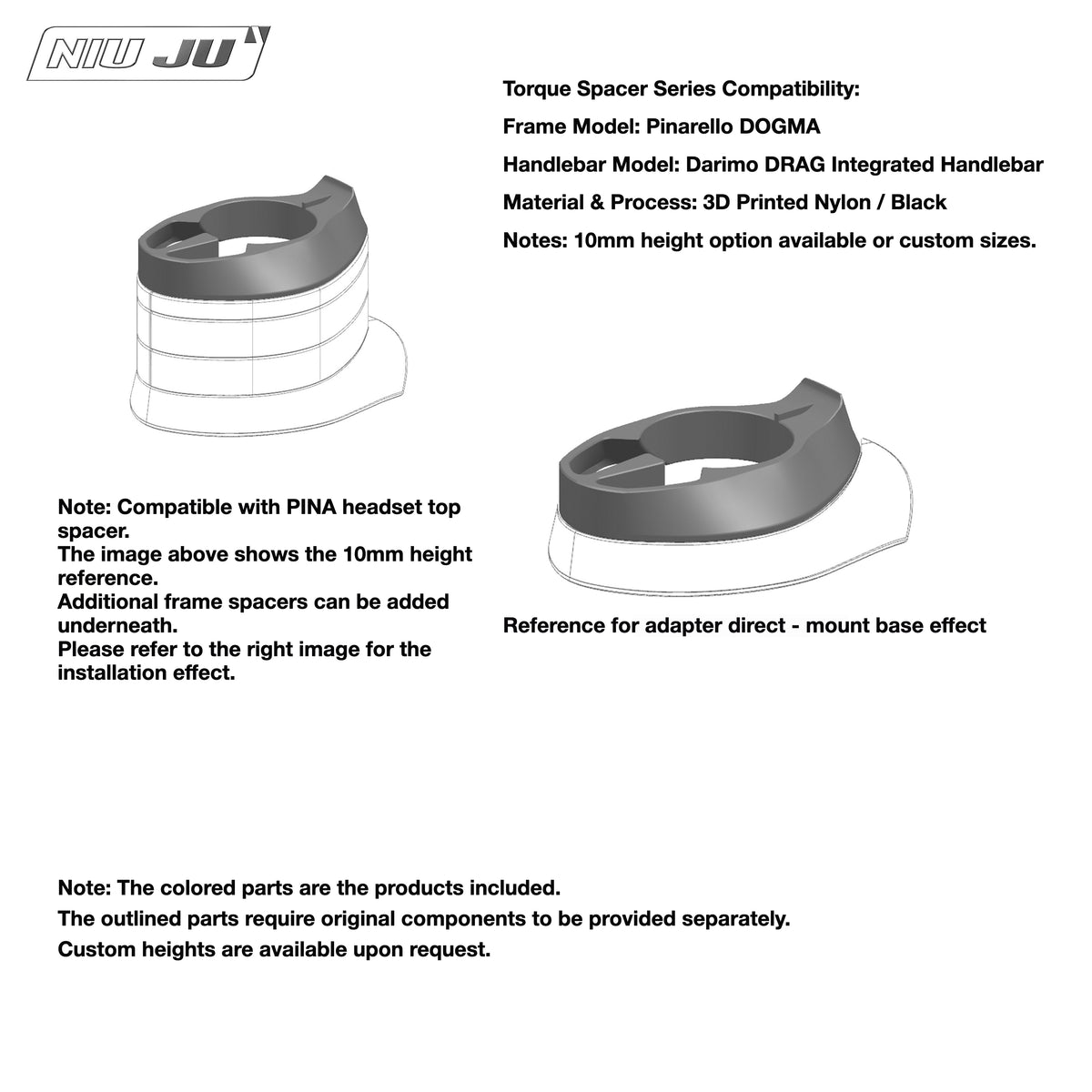 NIUJU DARIMO DRAG Integrated Headset Spacer – Custom Cockpit Spacer Solution