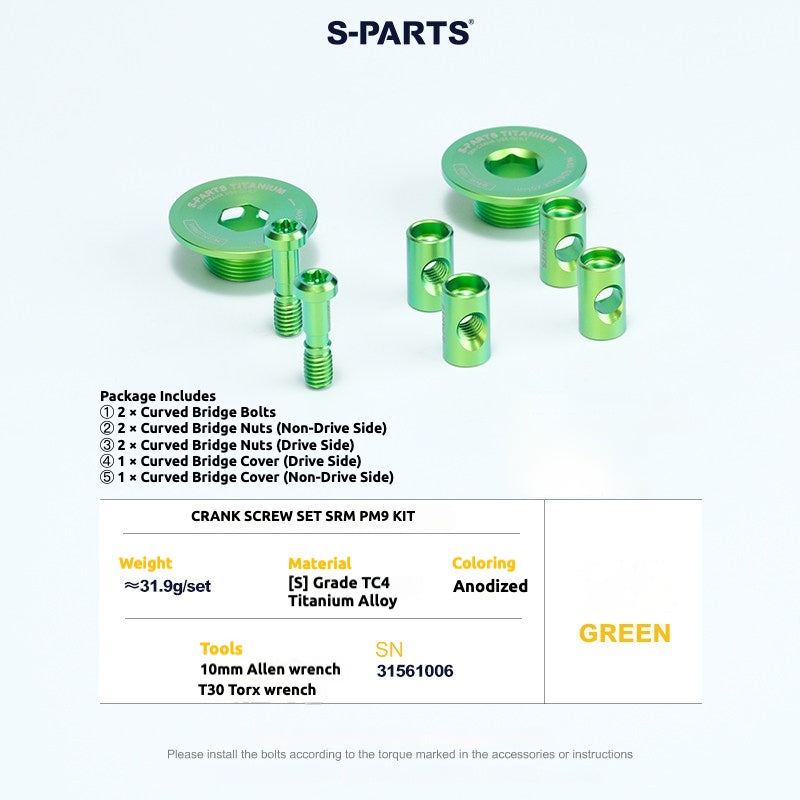 Tornillos de titanio S-PARTS para adaptarse a las cubiertas de cigüeñal de titanio SRM PM9 para los lados de transmisión y no transmisión.