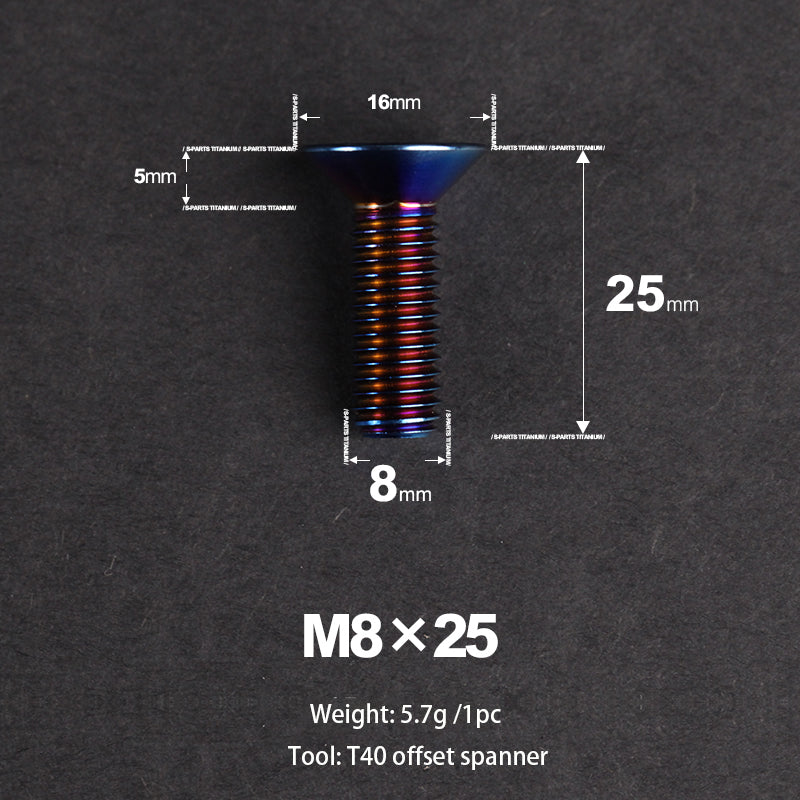 Tornillo de cabeza avellanada S-PARTS M8*20/25, perno de reducción de peso de aleación de titanio, piezas estándar para bicicletas de montaña y carretera