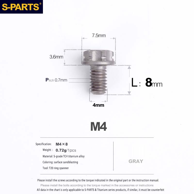 S-PARTS A3 Gold M4 Aleación de titanio Piezas estándar Tornillo para vehículo eléctrico Motocicleta Coche