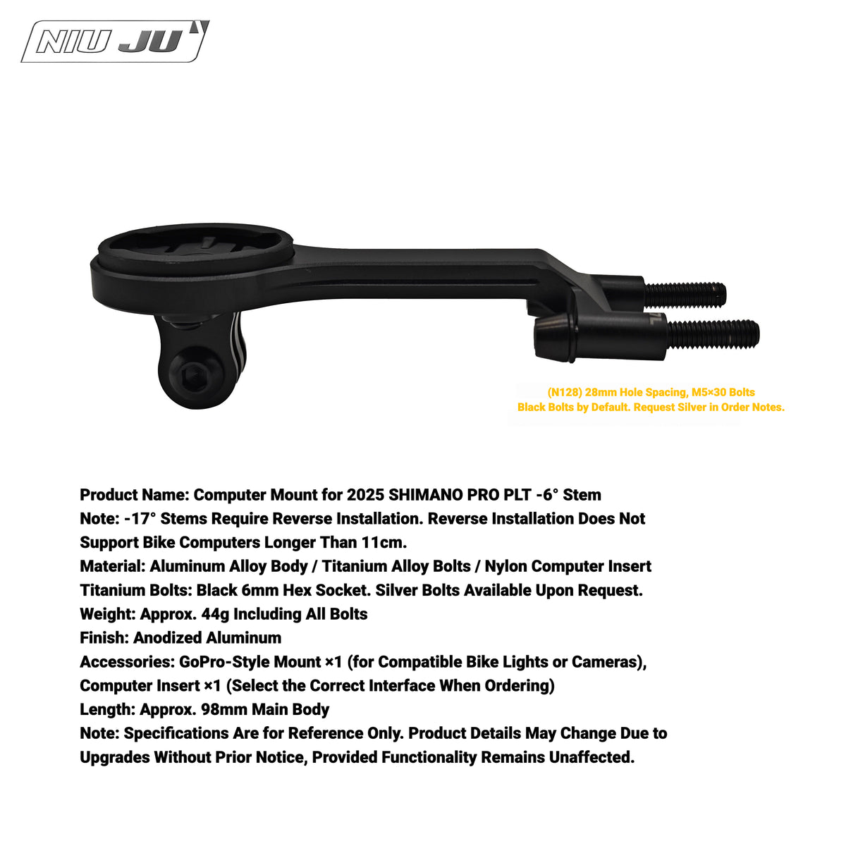 NIUJU CNC Aluminum Computer Mount for SHIMANO PRO PLT / LT Stems | Garmin Wahoo