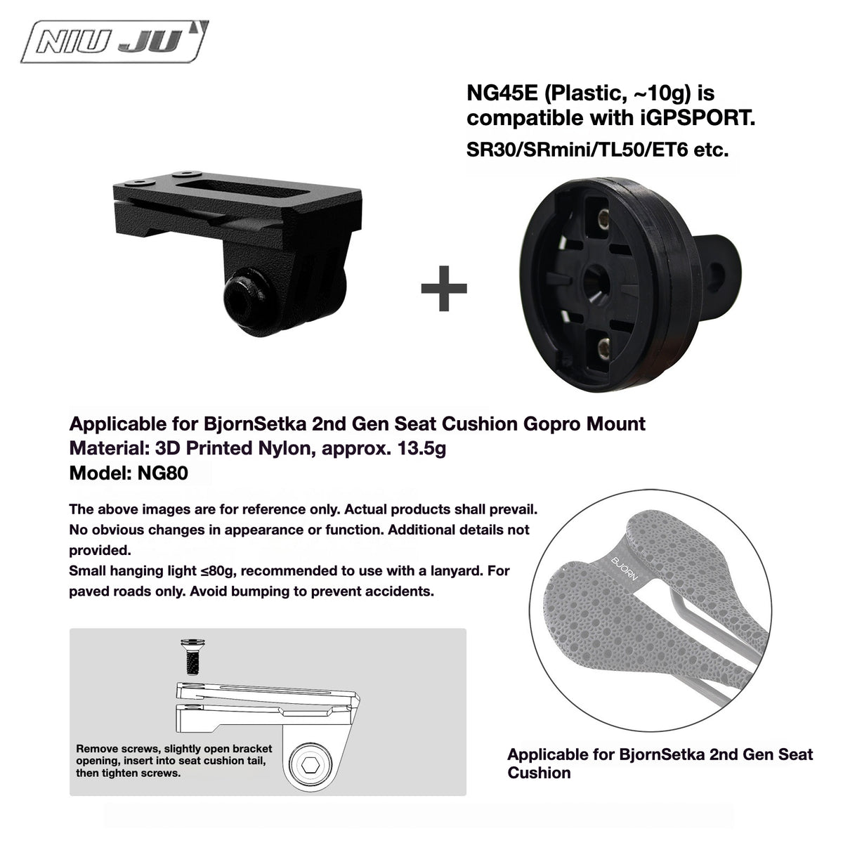 NIUJU Torque Saddle Mount for Bjorn Setka Gen 2 Saddle | GoPro Tail Light & Race Number Holder