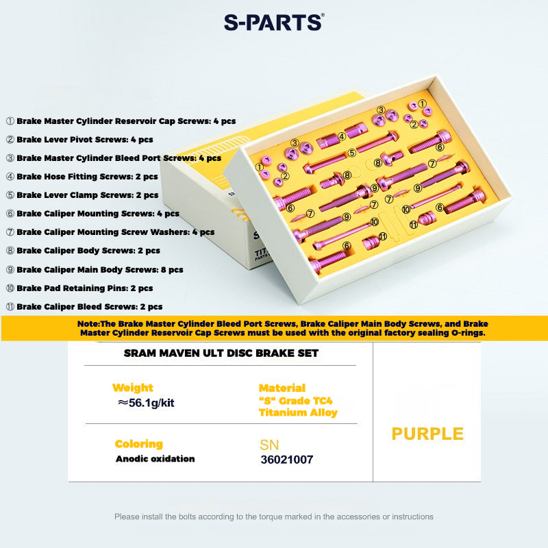 S-PARTS Titanium Bolt Upgrade Kit for SRAM MAVEN Brakes | CNC Precision | Lightweight | Full Color Options
