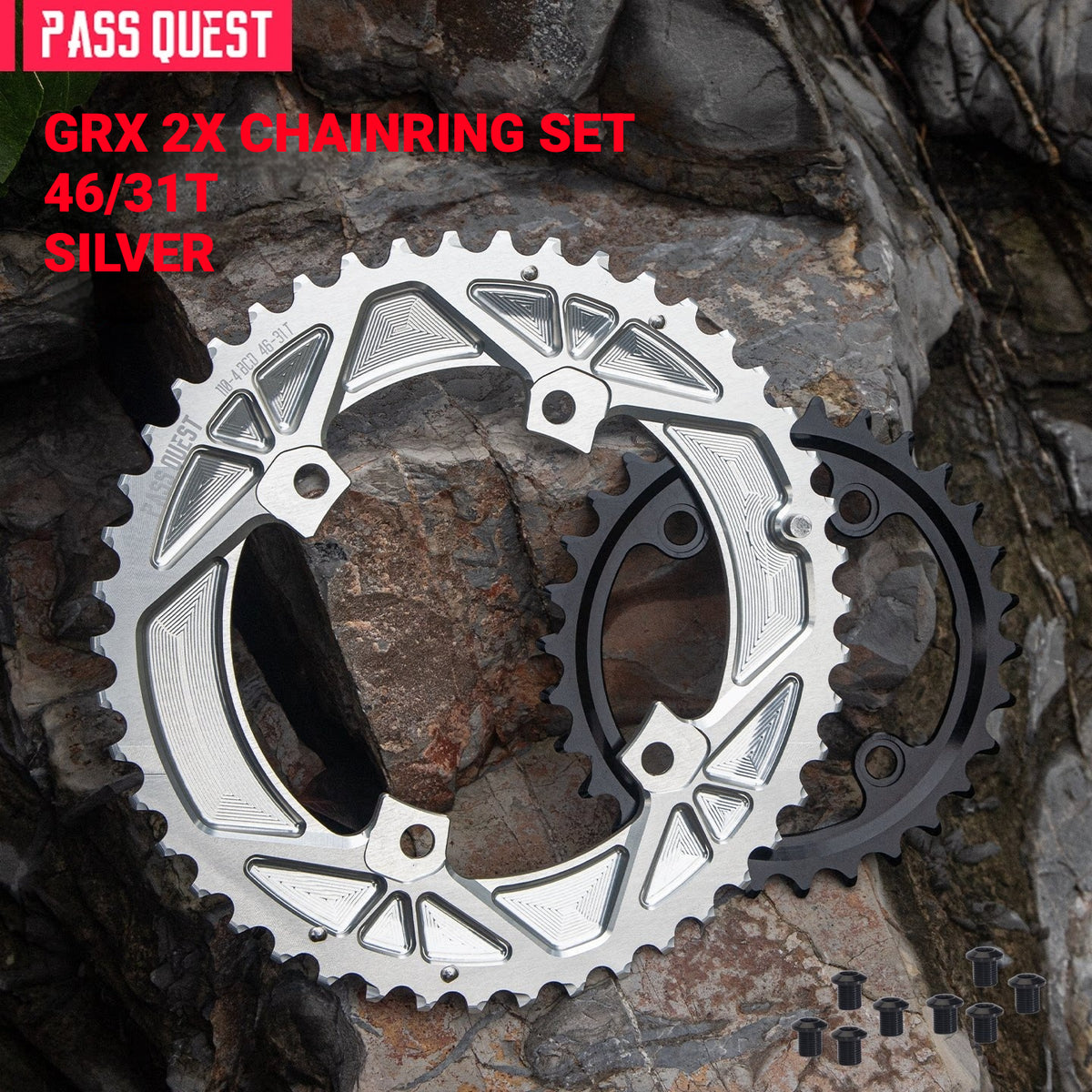 PASS QUEST 110/80BCD Chainring Set for Shimano GRX RX810 / RX820 | 2x 11/12-Speed 44/28T–52/36T