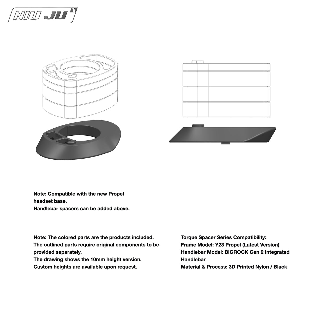 NIUJU Integrated Headset Spacer Kit – BIGROCK Gen 2 Integrated Handlebar Compatible