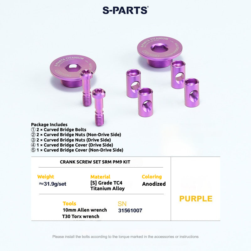 Tornillos de titanio S-PARTS para adaptarse a las cubiertas de cigüeñal de titanio SRM PM9 para los lados de transmisión y no transmisión.