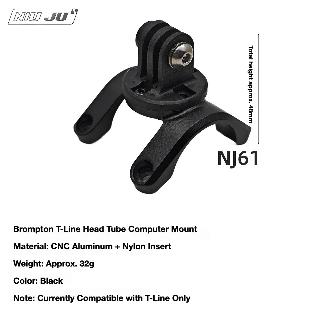 NIUJU Brompton T-Line Computer Mount | Titanium Brompton Garmin GoPro Adapter