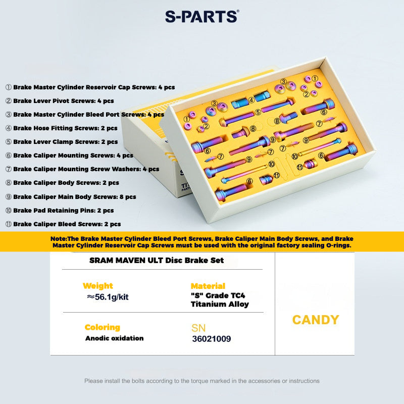 S-PARTS Titanium Bolt Upgrade Kit for SRAM MAVEN Brakes | CNC Precision | Lightweight | Full Color Options