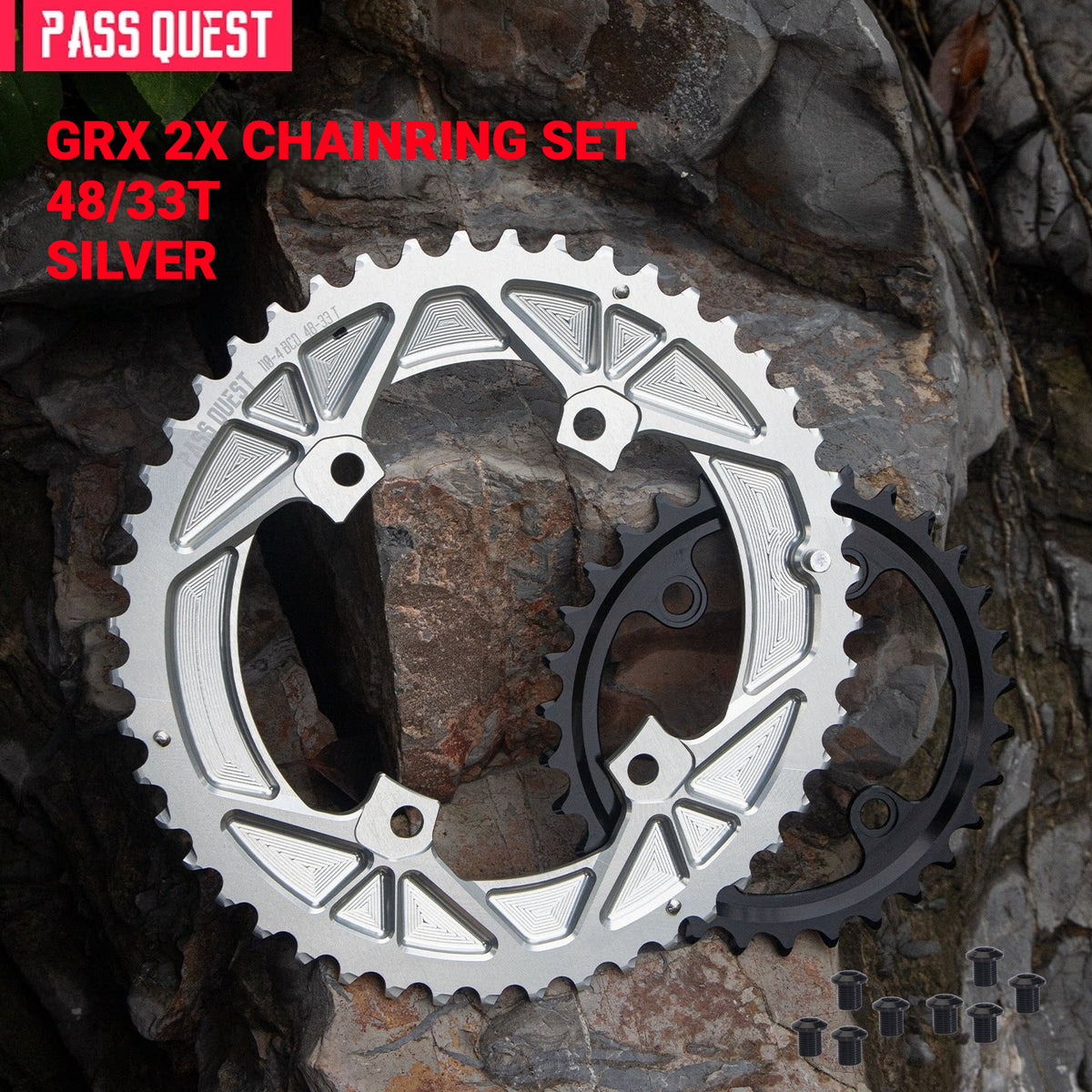 PASS QUEST 110/80BCD Chainring Set for Shimano GRX RX810 / RX820 | 2x 11/12-Speed 44/28T–52/36T
