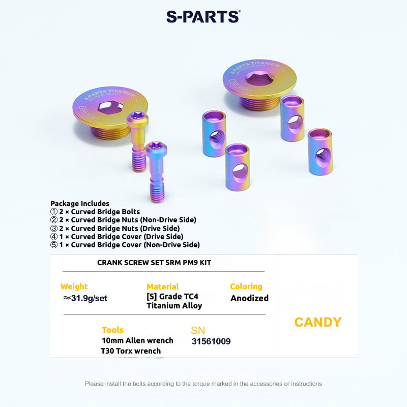 Tornillos de titanio S-PARTS para adaptarse a las cubiertas de cigüeñal de titanio SRM PM9 para los lados de transmisión y no transmisión.