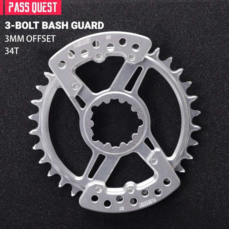 PASS QUEST SRAM DUB / GXP 3-Bolt Narrow-Wide Chainring with Bash Guard | 3mm Offset 30T–34T